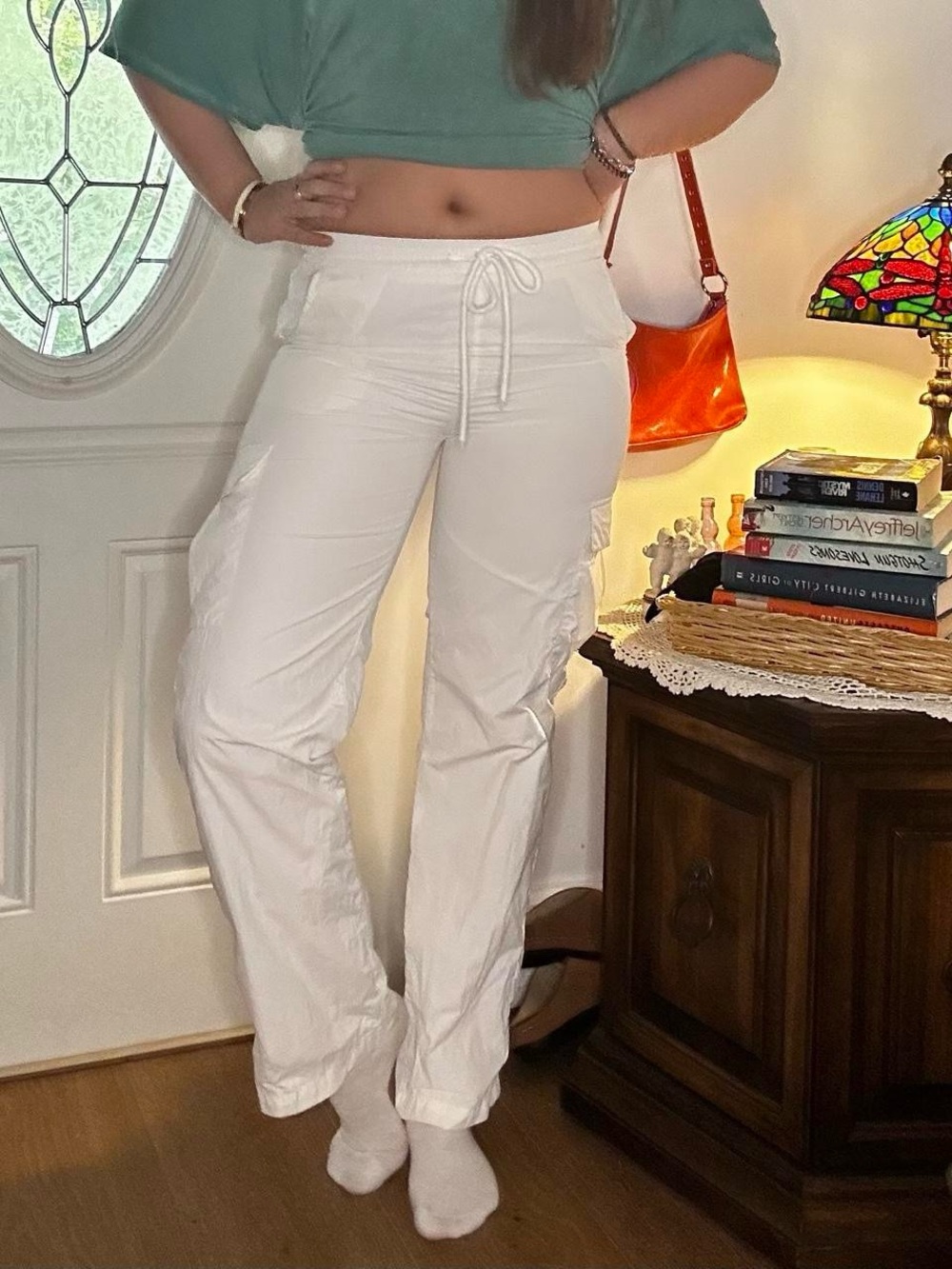 Princess Polly White Drawstring Cargo Joggers